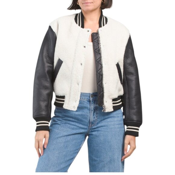 BLANK NYC Beige/Black Sherpa Bonded Bomber Jacket - Picture 1 of 2